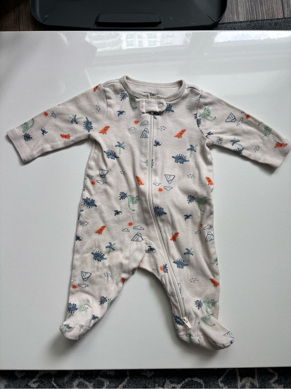 Carter’s Baby Neutral Dino Print One-Piece Footed Pajamas - cream 3 months